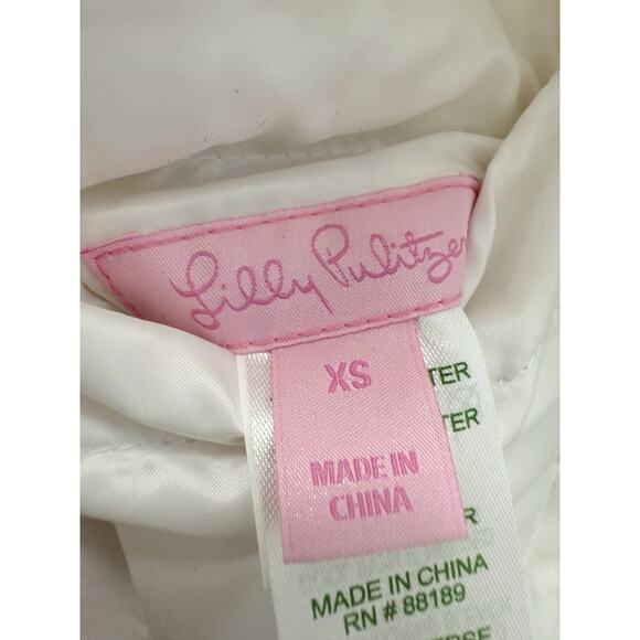 Lilly Pulitzer Reversible Down Jacket XS Cream Gold Zip Puffer Quilted Jacket - Picture 4 of 16